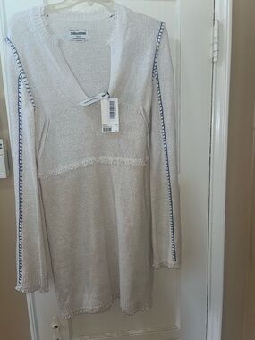 Zadig & Voltaire Hiko Dress Ecru with Blue Trim size Large